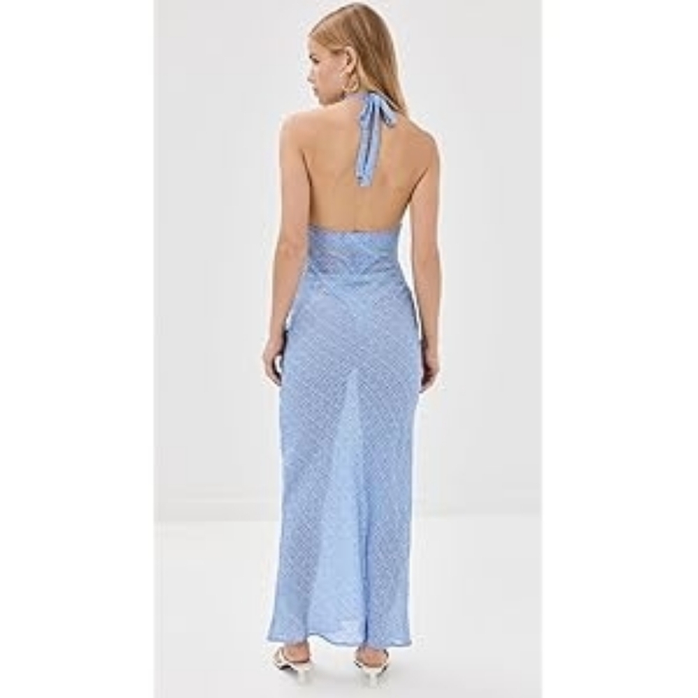 Lioness Carrie Halter Dress Blue Check Maxi Dress - Picture 7 of 8